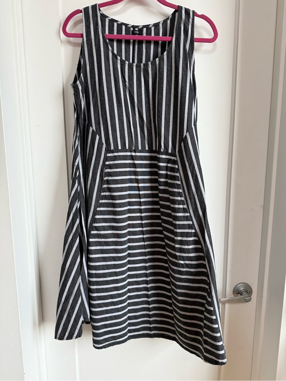 Black and White Striped Tulip Brand Sleeveless A-Line Dress